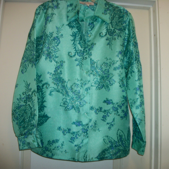 BEAUTIFUL C.L.O.T.H.E.S AQUA TEAL SILK BLING BL 6 - Picture 6 of 6